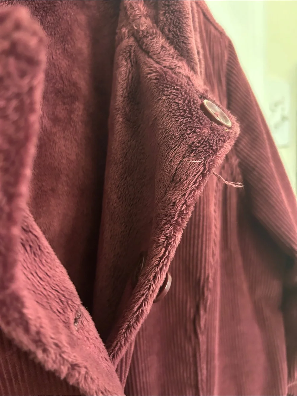 Denim & Co Reversible Women's Oversized Corduroy Button Jacket in Burgundy